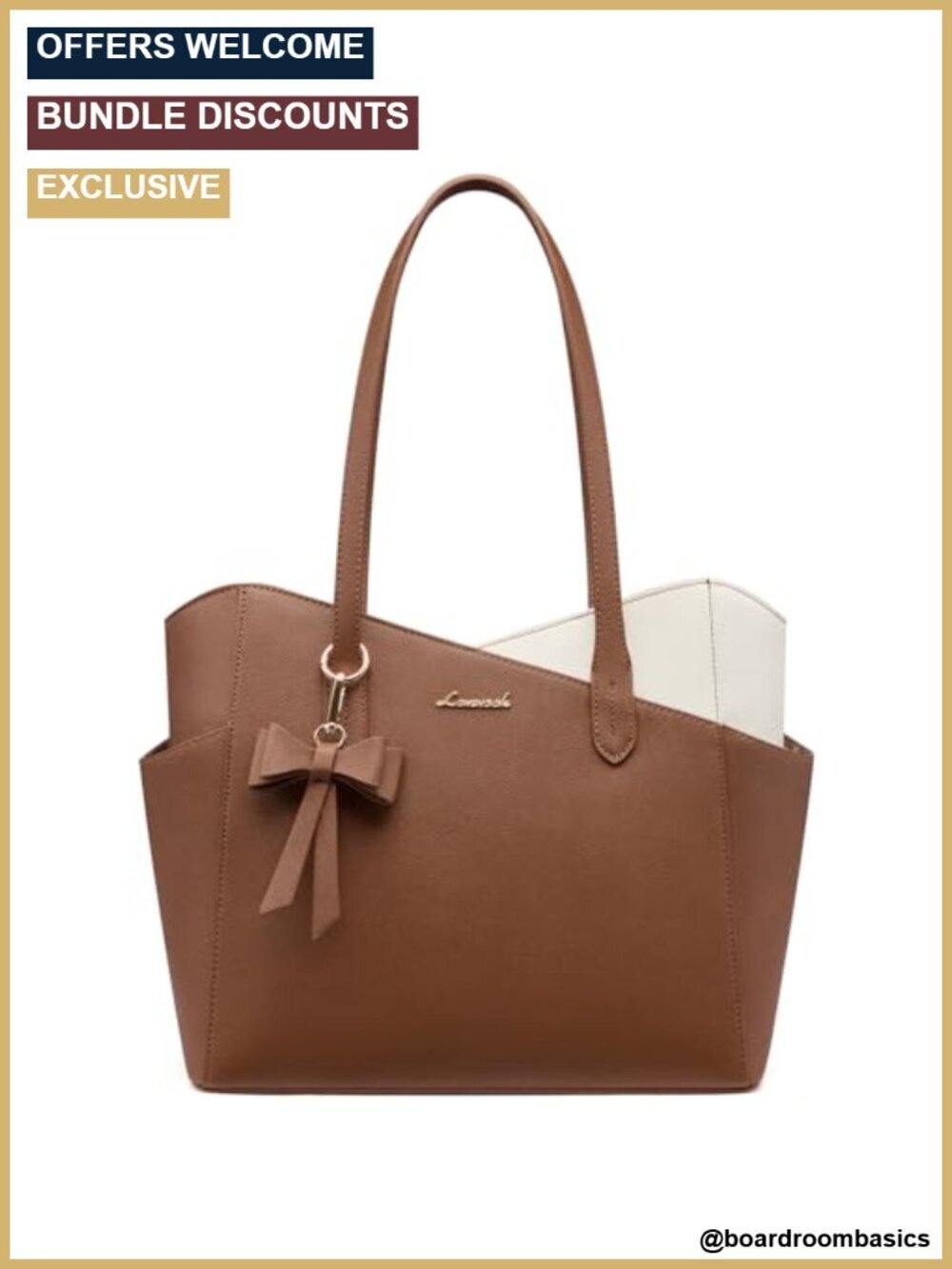 Structured PU Leather Small Tote Purse - Color-Block Satchel, Fits 30oz Tumbler
